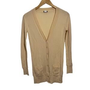 J. Crew Merino Wool Long Cardigan Sweater Women XS TanBeige Button Front Grandpa